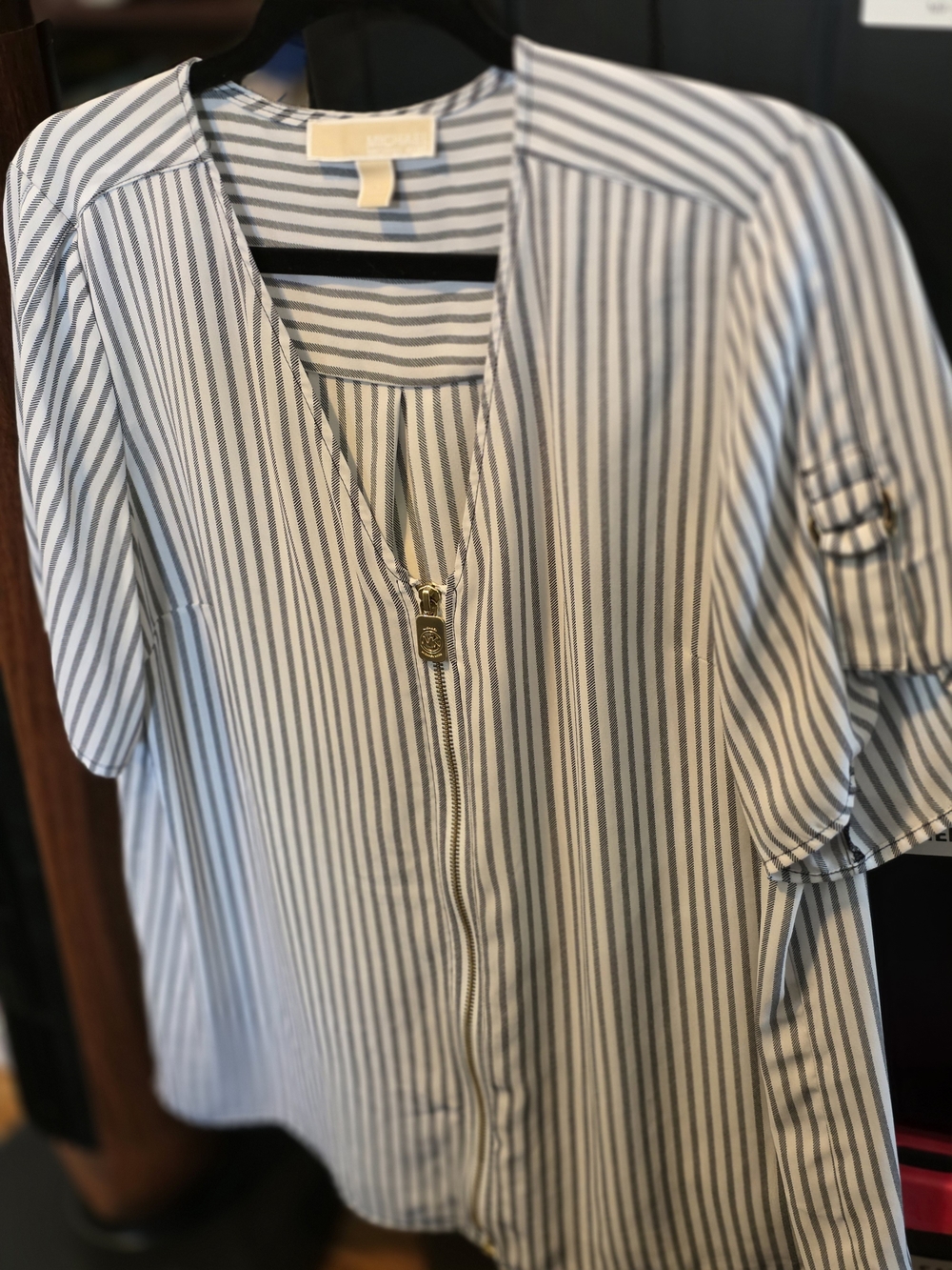 Michael Kors MICHAEL Kors Striped Zip-Front Blouse MICHAEL Striped Zip-Front
